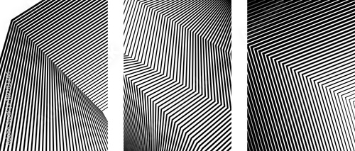 Design elements. Curved sharp corners many streak. Abstract vertical broken stripes on white background isolated. Creative band art. Vector illustration EPS 10. Black lines created using Blend Tool