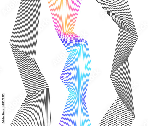 Design elements. Curved sharp corners wave many lines. Abstract vertical broken stripes on white background isolated. Creative line art. Vector illustration EPS 10. Color line created using Blend Tool