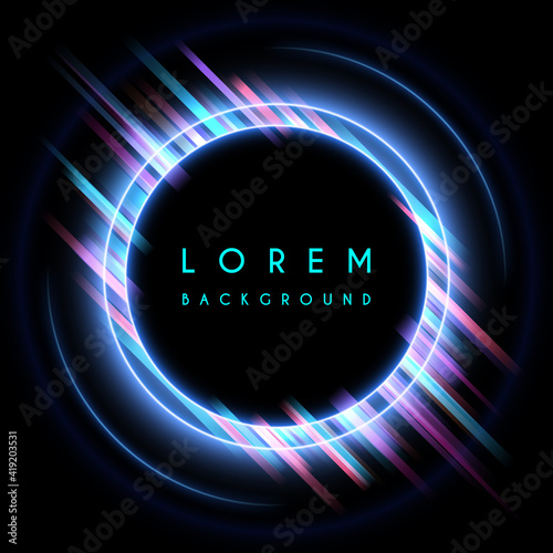 Neon light circle frame on black background