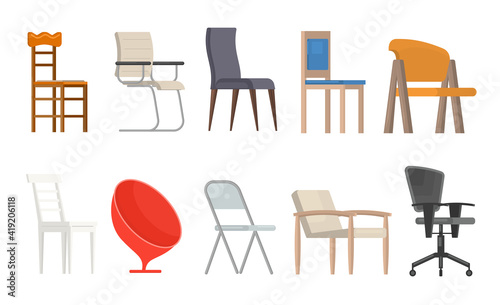 Cartoon Color Chair Icon Set. Vector