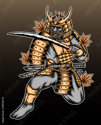 Japanese gold samurai illustration