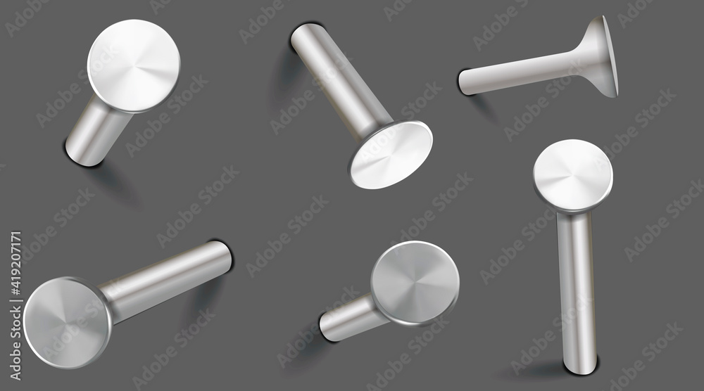 Realistic Detailed 3d Nails Hammered into Wall Set. Vector Realistic Detailed 3d Nails Hammered into Wall Set. Vector