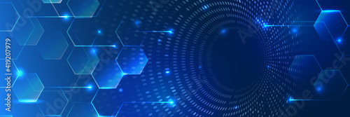 High tech design concept. Futuristic business layout. Digital poster templates. Technology or science design. Vector banner design with hexagons and circuit board abstract background.