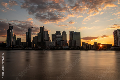 City skyline, skyscrapers at sunset, Canary Wharf London, United Kindom  © Szabina