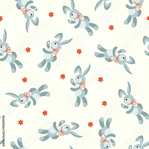 Seamless pattern of cute bunnies. Vector illustration. Print for children's textiles, packaging. -01 © Tatilya