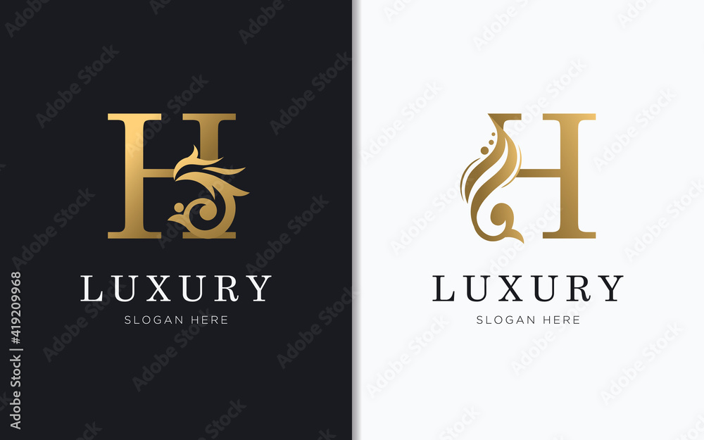 Luxury letter H with gold color logo template Luxury letter H with gold color logo template