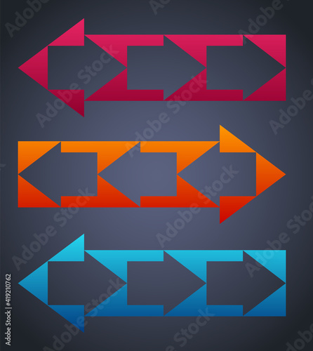 Set Design elements abstract arrows in style Divergence of opinion conceptual, Conflict psychology. Vector illustration EPS 10 for background banner, business brochure template detail with pointer