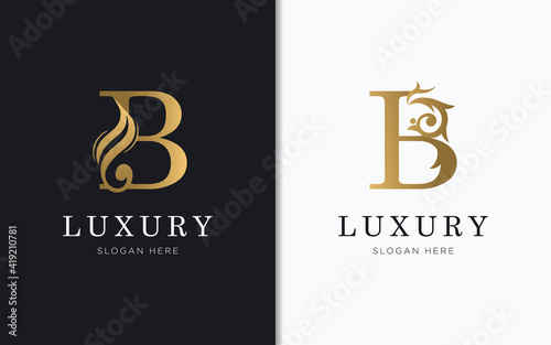 Luxury letter B with gold color logo template