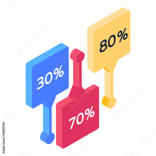 
Percentage bar chart isometric icon 

