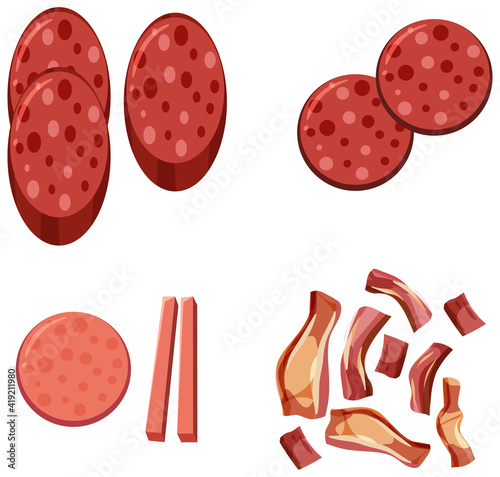 Set of different salami chopped isolated