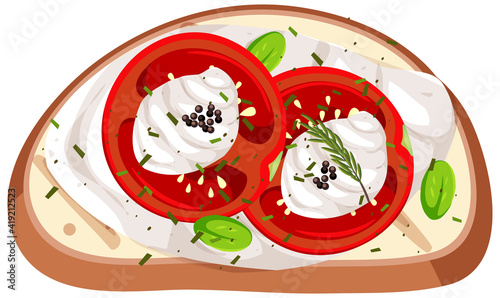 Top view of a bread with tomato topping