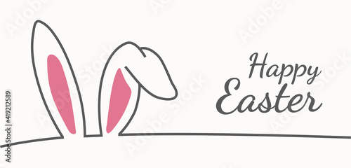Simple banner Happy easter with rabbit icon