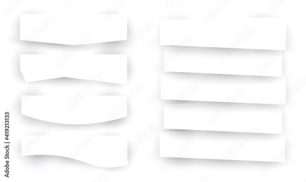 Set of blank stripe paper horisontal banners with realistic shadows. Element for advertising & promotional message isolated on white background. Vector illustration EPS 10 for your design and business Set of blank stripe paper horisontal banners with realistic shadows. Element for advertising & promotional message isolated on white background. Vector illustration EPS 10 for your design and business