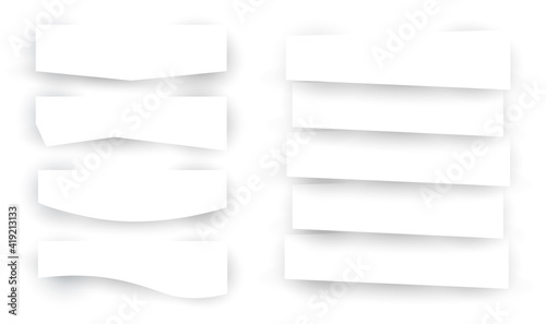 Set of blank stripe paper horisontal banners with realistic shadows. Element for advertising & promotional message isolated on white background. Vector illustration EPS 10 for your design and business