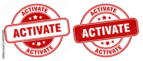activate stamp. activate label. round grunge sign