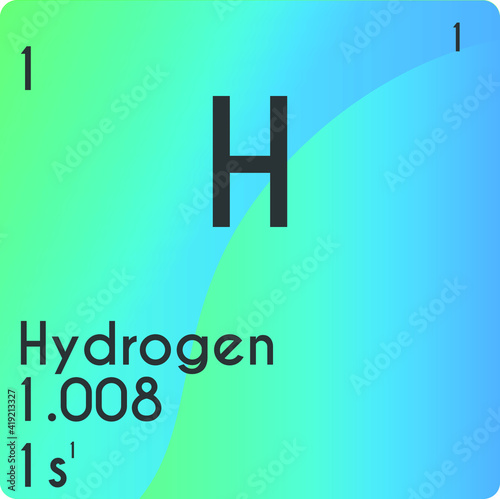 Hydrogen H Non reactive metal Chemical Element vector illustration diagram, with atomic number, mass and electron configuration. Simple gradient design for education, lab, science class.
