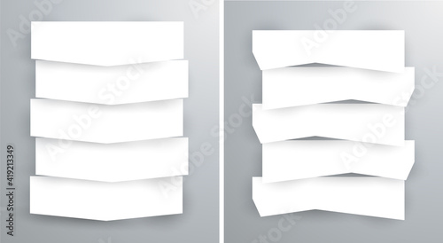 Set of blank stripe paper horisontal banners with realistic shadows. Element for advertising & promotional message isolated on white background. Vector illustration EPS 10 for your design and business