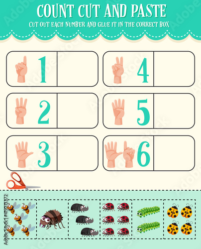 Count cut and paste math worksheet for children