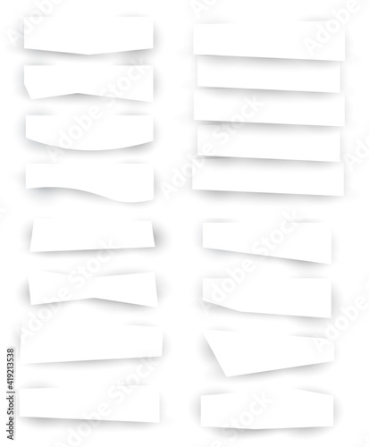 Set of blank stripe paper horisontal banners with realistic shadows. Element for advertising & promotional message isolated on white background. Vector illustration EPS 10 for your design and business