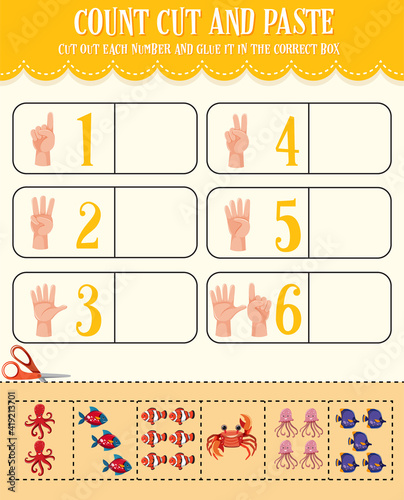 Count cut and paste math worksheet for children