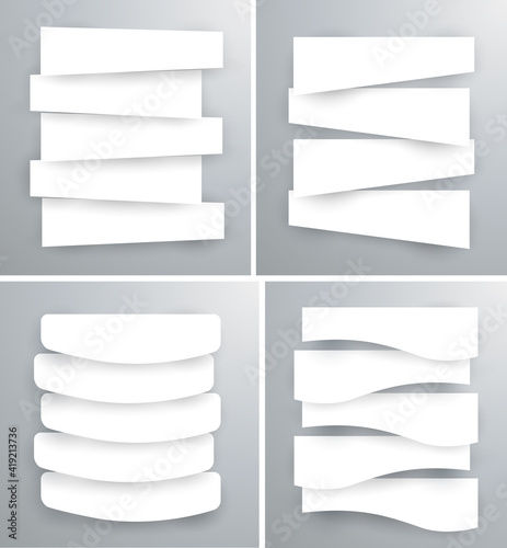 Set of blank stripe paper horisontal banners with realistic shadows. Element for advertising & promotional message isolated on white background. Vector illustration EPS 10 for your design and business