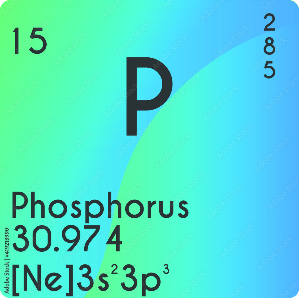 Phosphorus P Non reactive metal Chemical Element vector illustration
