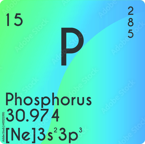 Phosphorus P Non reactive metal Chemical Element vector illustration diagram, with atomic number, mass and electron configuration. Simple gradient design for education, lab, science class.
