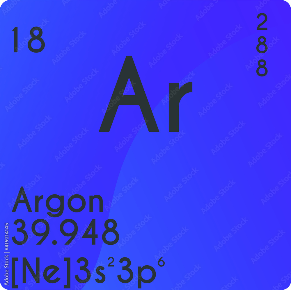 Argon Ar Noble gas Chemical Element vector illustration diagram, with