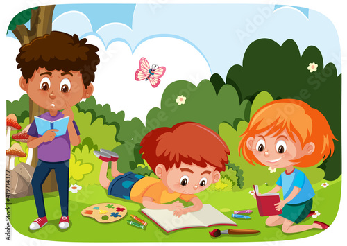 Happy kids playing outdoor background