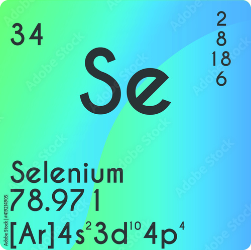 Selenium Se Non reactive metal Chemical Element vector illustration diagram, with atomic number, mass and electron configuration. Simple gradient design for education, lab, science class.

