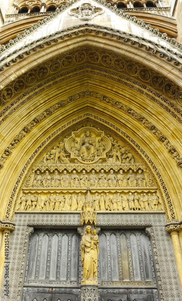 Tympanum of the north portal. Westminster Abbey in London, England, UK. Unesco World Heritage Site since 1987