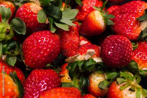 Close up of organic strawberry’s. Beautiful ripe red berries