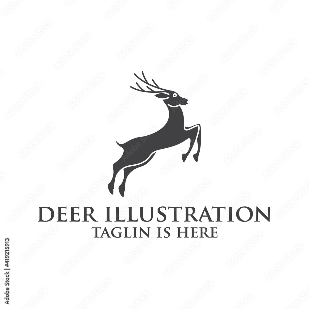 Fototapeta deer logo design silhouette vector, Best deer logo design, illustration and logotype. A great, elegant deer standing gracefully. Hunter logo t-shirt minimal design. Deer icon for company logo .