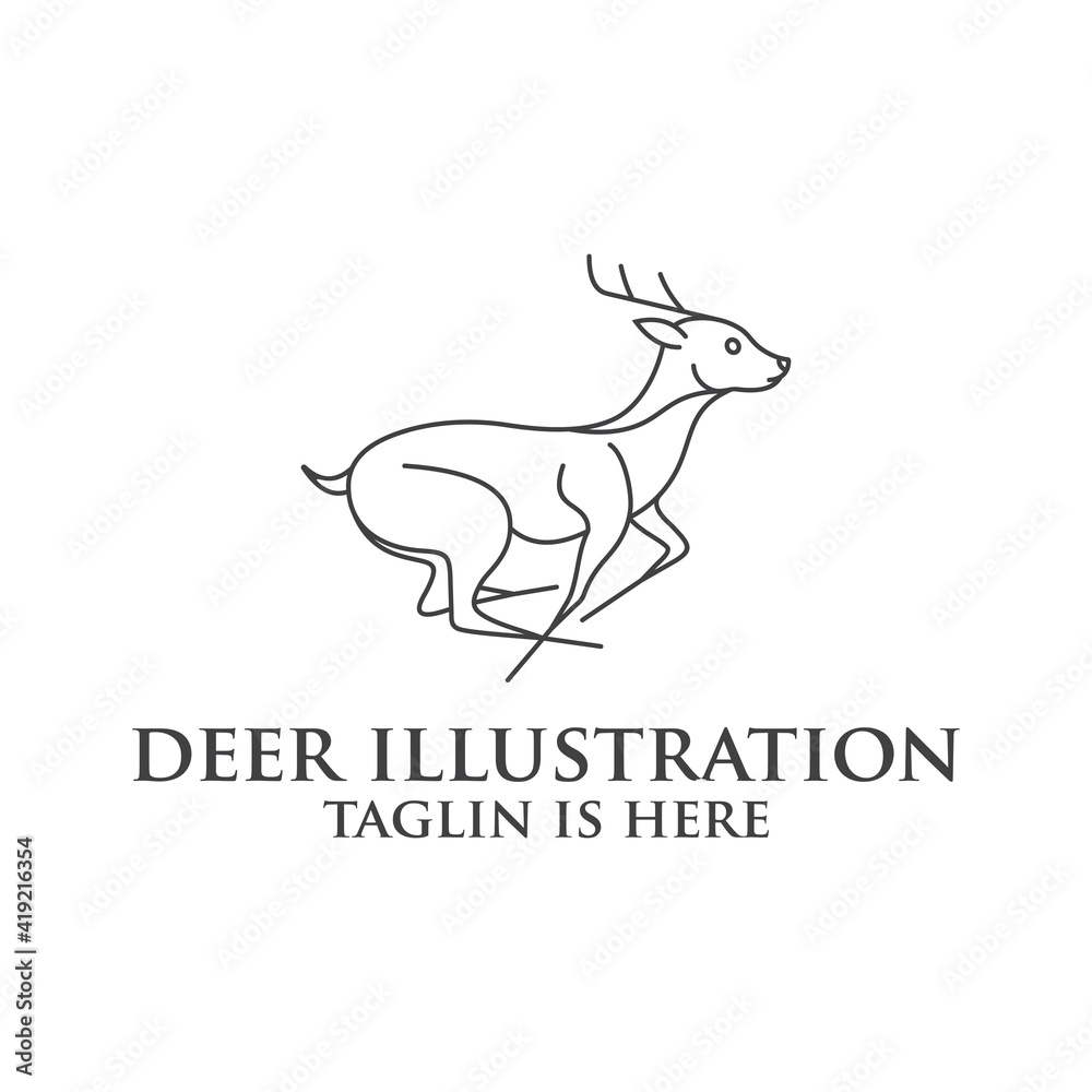 Obraz premium deer logo design silhouette vector, Best deer logo design, illustration and logotype. A great, elegant deer standing gracefully. Hunter logo t-shirt minimal design. Deer icon for company logo .