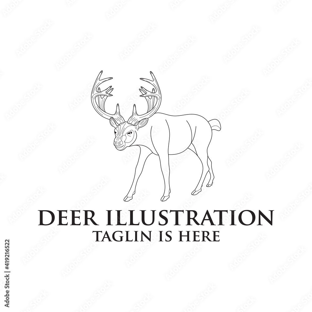 deer logo design silhouette vector, Best deer logo design, illustration and logotype. A great, elegant deer standing gracefully. Hunter logo t-shirt minimal design. Deer icon for company logo .