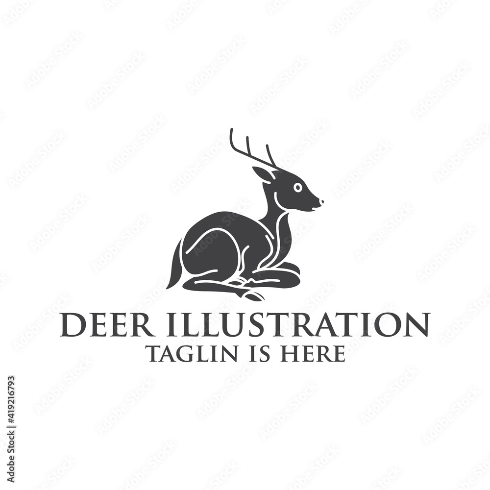 Fototapeta premium deer logo design silhouette vector, Best deer logo design, illustration and logotype. A great, elegant deer standing gracefully. Hunter logo t-shirt minimal design. Deer icon for company logo .