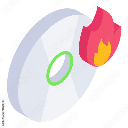 
Fire with cd, isometric icon of cd burn

