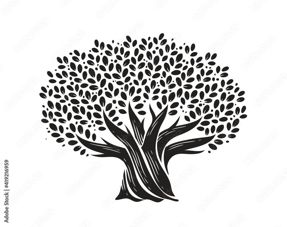 Tree with leaves. Nature concept decorative vector illustration