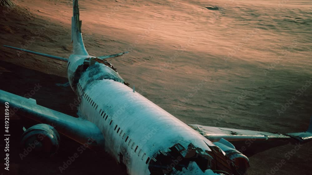 abandoned crushed plane in desert
