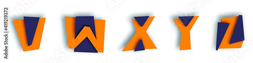Paper cut rough letters designed with layers are floating over the sheet. Digital V-Z symbols are isolated on white background with shadow. Can be used for applique, print poster or postcard.