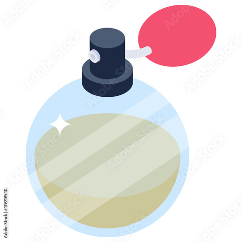 
Spray bottle in isometric style denoting perfume 

