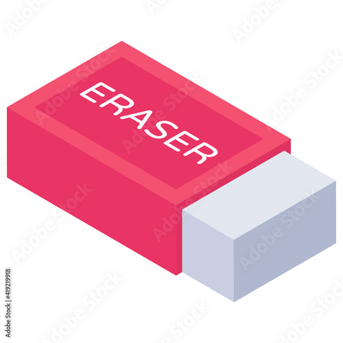 
An isometric icon design of eraser in trendy editable style 

