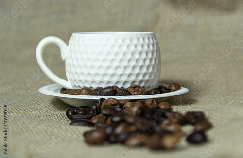 Coffee cup and coffee beans