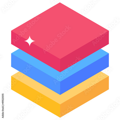 
Arrangement of things in layers, isometric icon of layers

