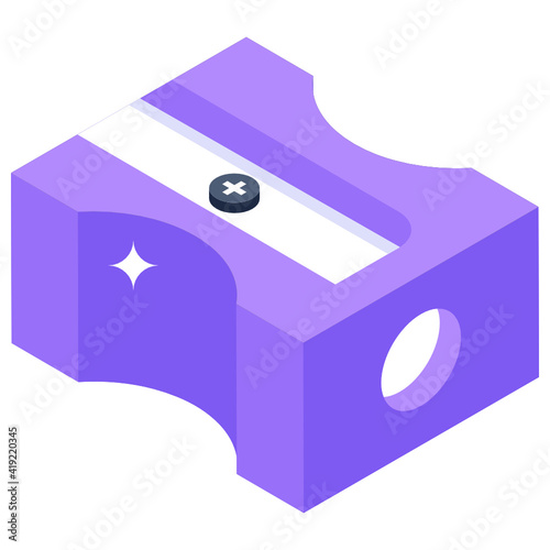 
Isometric icon of sharpener, stationery tool, 

