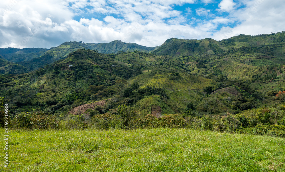 Green landscape in the Colombian Highlands, Andes Mountains, Tierradentro, Colombia, South America