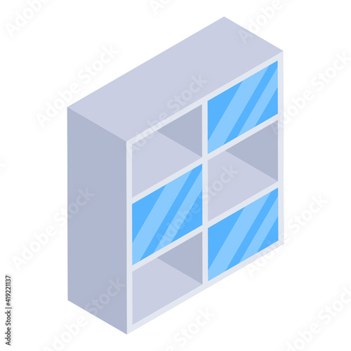 
An isometric design icon of shelves almirah 

