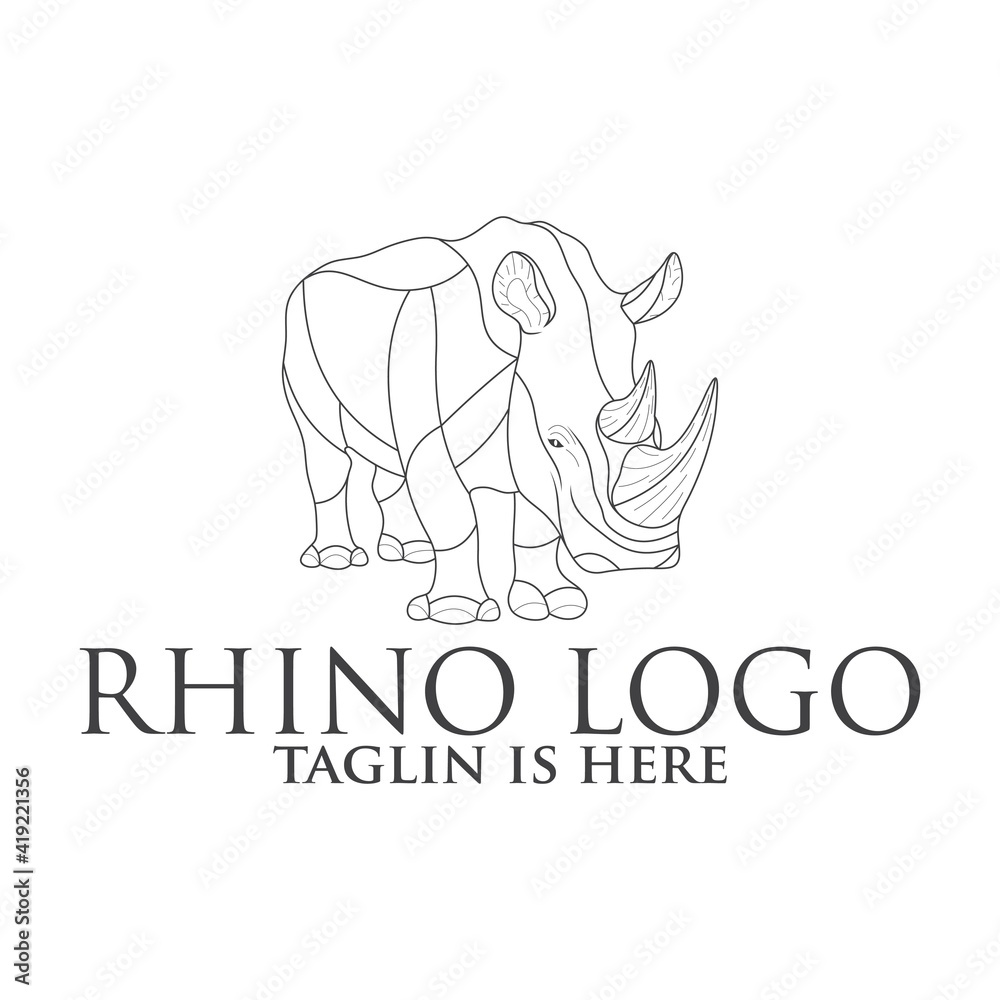 rhino mascot character, Rhino silhouette logos, emblems, badges, labels template design element.Isolated on white background.Vector illustration.