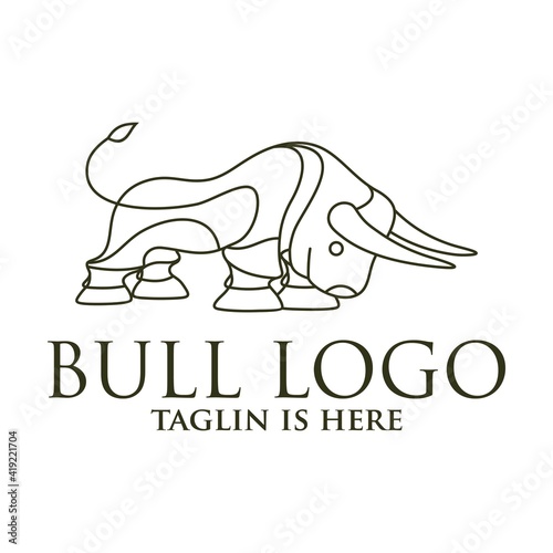 bull line toro art outline monoline linear logo vector icon, Angry Bull or Taurus Logo Mascot. Vector Illustration.