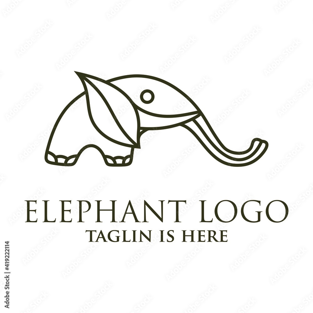 Elephant outline logo, simple vector illustration of the elephant. Elegant one line lucky elephant for children ur business usage. Outlined baby elephant, wildlife or zoo. Elephant outline logo, simple vector illustration of the elephant. Elegant one line lucky elephant for children ur business usage. Outlined baby elephant, wildlife or zoo.